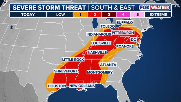 Millions on alert as severe weather risk expands across the eastern United States