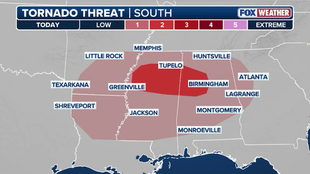 Tornado threat increasing across Alabama and Mississippi later today