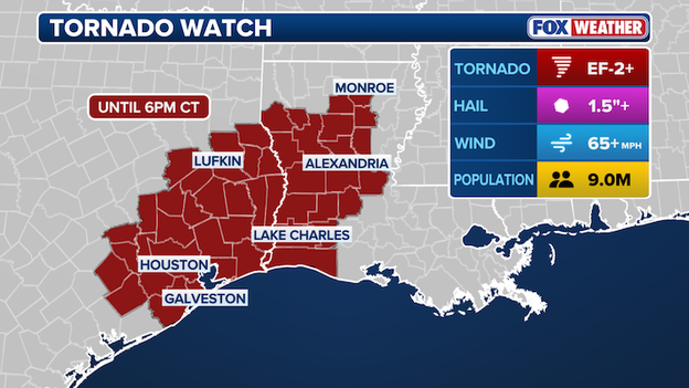 Tornado Watch issued for Texas and Louisiana as severe storm threat ramps up