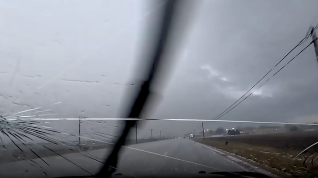 Destructive hail hammers storm tracker's windshield in Illinois