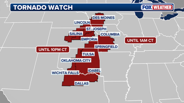 Tornado Watches extend across Central US as dangerous severe weather threatens millions