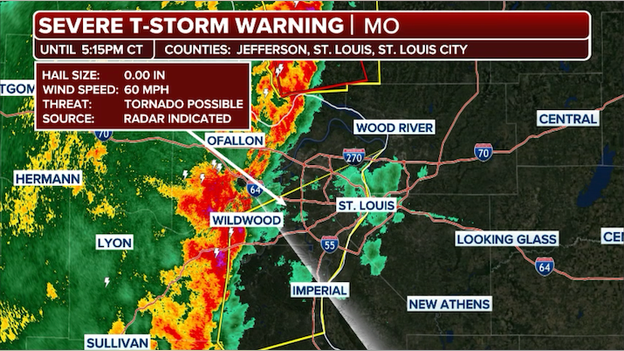 Severe Thunderstorm Warning issued for St. Louis, Missouri