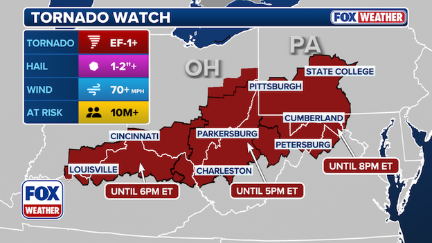 Tornado Watches scattered across parts of Maryland, Pennsylvania, Virginia and West Virginia