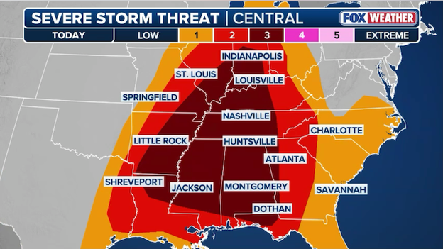 Severe weather threat zone expands across the Deep South