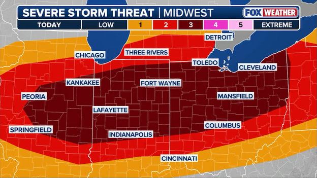 Giant hail and tornadoes target the corridor from Illinois to Pennsylvania