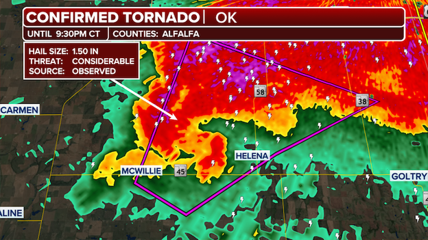 'Dangerous' tornado in Alfalfa County, Oklahoma