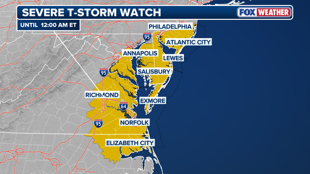 New Severe Thunderstorm Watch issued in Mid-Atlantic