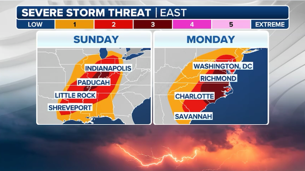 Dangerous storms and tornadoes threaten 98 million as a powerful cold front sweeps the East
