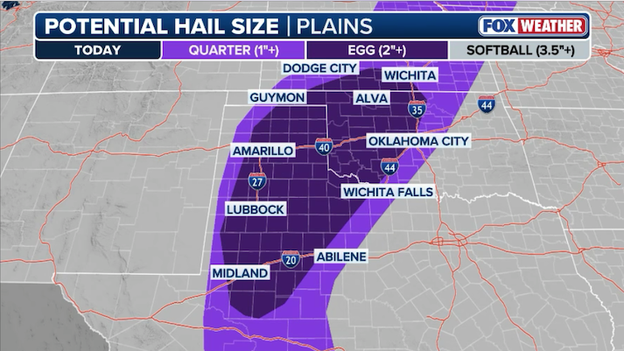 Baseball-sized hail could hammer Eastern Texas Panhandle, Western Oklahoma this evening