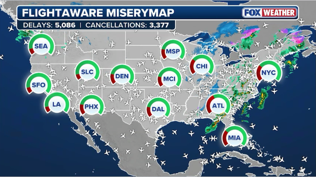 Flight disruptions approach 23,000 as severe storms batter East Coast hubs
