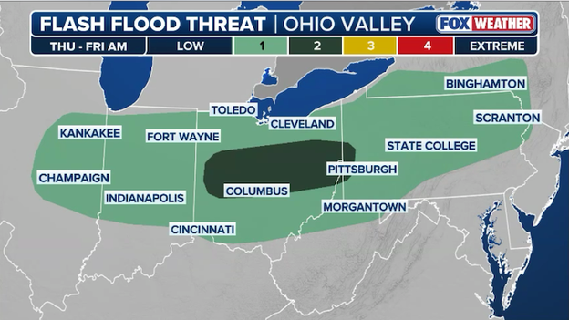 Flash flood risk rises as torrential rain targets the Ohio Valley