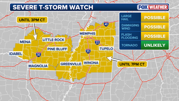 Severe Thunderstorm Watch issued for Mississippi, Tennessee as storms charge east