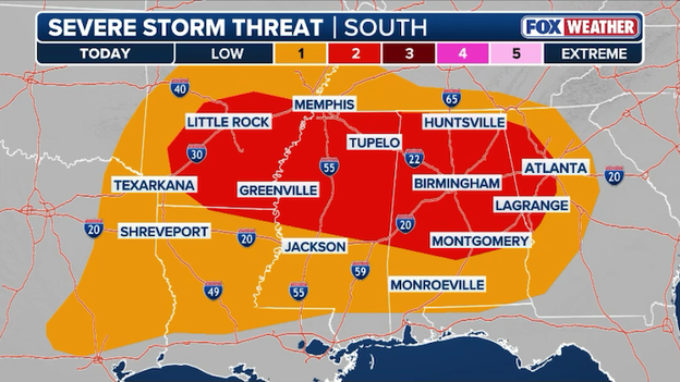 Severe storm threat zone for damaging winds expands to Atlanta