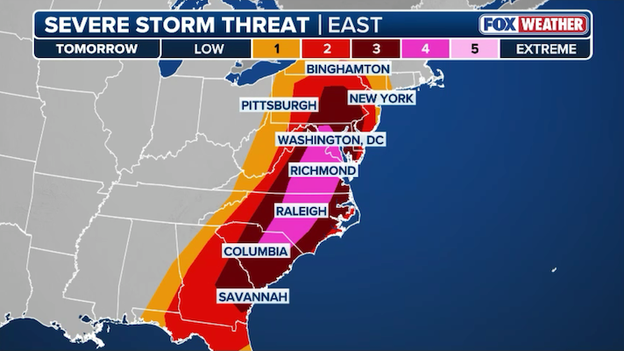 Dangerous severe weather outbreak to slam East Coast Monday