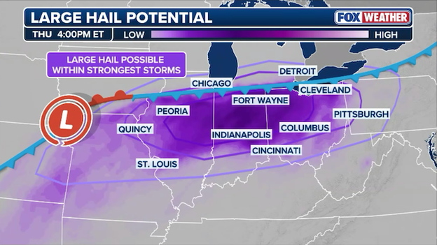 Tennis-ball sized hail takes aim on Illinois, Indiana, and Ohio later today