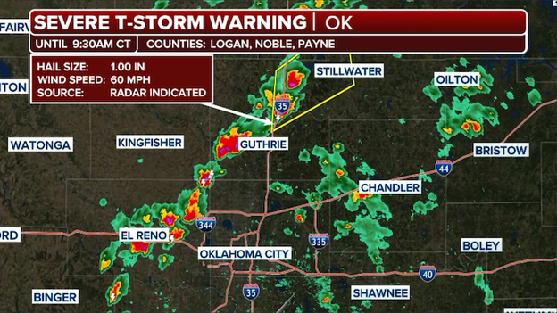 Severe storms popping up north of Oklahoma City this morning