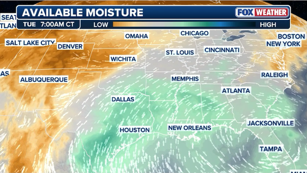 Gulf moisture surges north as fuel for today's severe weather outbreak