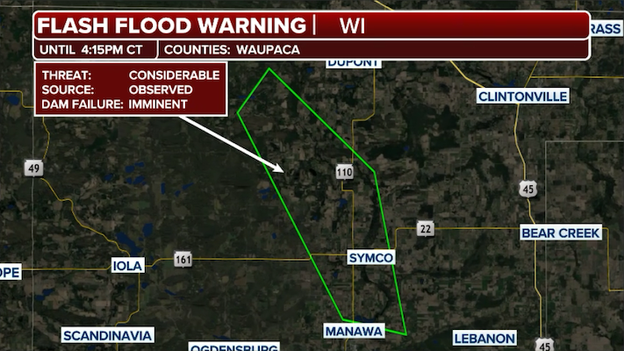 Imminent dam failure of Big Falls Dam triggers Flash Flood Warning in Wisconsin