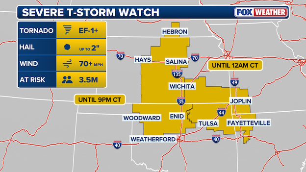 Severe Thunderstorm Watch issued for Missouri, Arkansas, Oklahoma, and Kansas