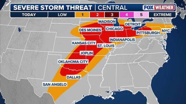 Millions at risk as dangerous storms target Chicago, Cleveland, and OKC today