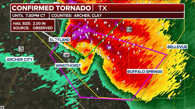 Intense supercell producing confirmed tornado in North Texas tonight