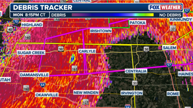 PDS tornado heading toward Carlyle, Illinois