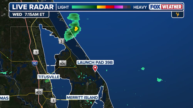 Monitoring morning showers near Artemis II launch pad at Kennedy Space Center