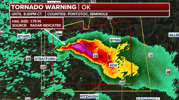 Tornado Warning issued for Ada as first twister threat of the evening emerges