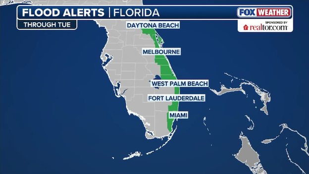 Stalled front douses Florida peninsula with several inches of rain and high surf