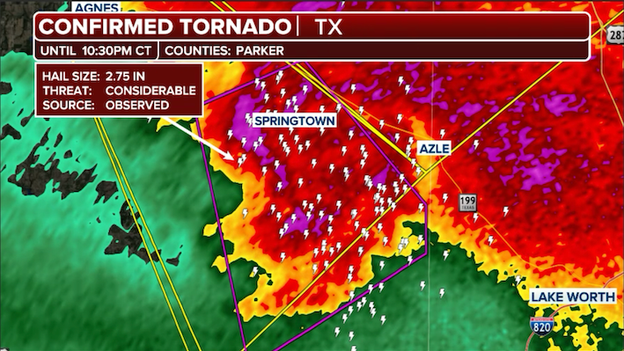 Particularly Dangerous Situation: Large, extremely dangerous tornado in Parker County, Texas