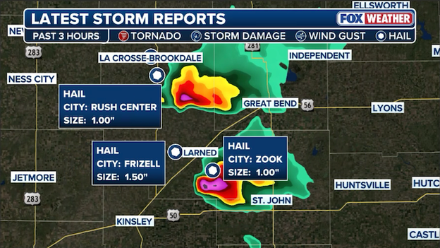 Severe thunderstorms drop quarter to ping pong ball-sized hail in Kansas