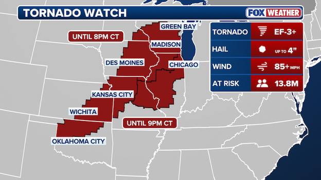 Tornado Watch area extended, now includes Chicago and St. Louis