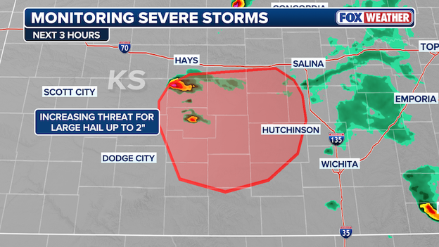 Intensifying storms moving toward Great Bend bring risk of 2-inch hail