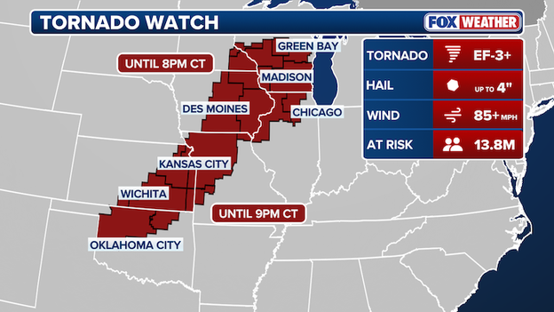 Tornado Watch issued for parts of Missouri, Kansas and Oklahoma until 9 p.m. CT