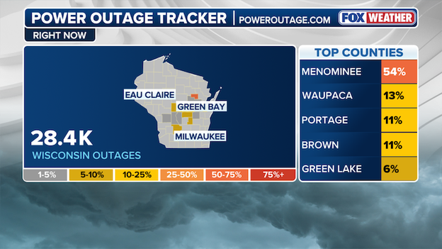 Over 28,000 without power in Wisconsin as ice and wind down lines