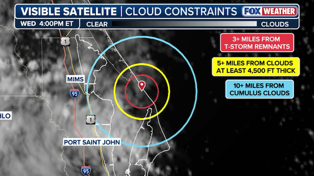 Sunshine breaks through at Kennedy Space Center as clouds clear for launch