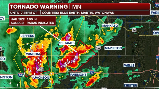 Brief tornado spotted north of Fairmont, Minnesota