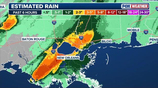 Heavy rain bullseye tracks into Mississippi after swamping southern Louisiana