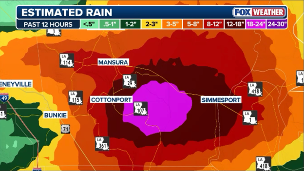 Historic disaster: Flash Flood Emergency for Avoyelles Parish with up to 24 inches of rain
