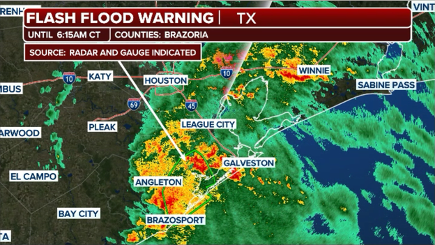 Flash Flood Warning issued for Brazoria County as heavy rain hammers Texas Gulf Coast
