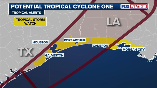 Tropical Storm Watch issued from Texas to Louisiana for Potential Tropical Cyclone One