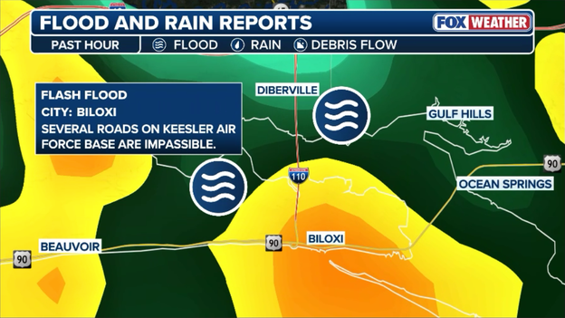 Flash flooding leaves multiple roads underwater and impassable at Keesler Air Force Base