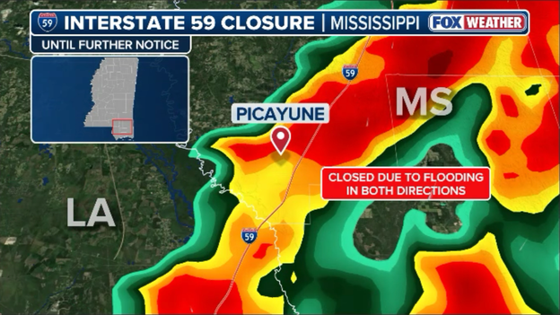 I-59 closed in both directions as catastrophic floodwaters submerge Mississippi interstate