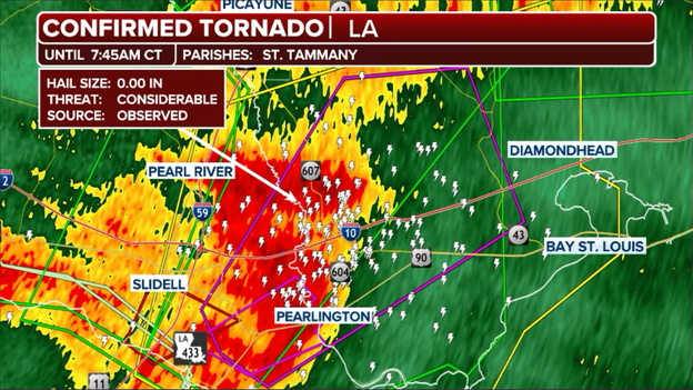 'Particularly Dangerous Situation:' Large tornado moving through Slidell area this morning