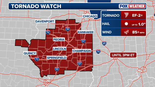 Tornado Watch issued for large swath of Illinois as fast-moving morning storms charge east