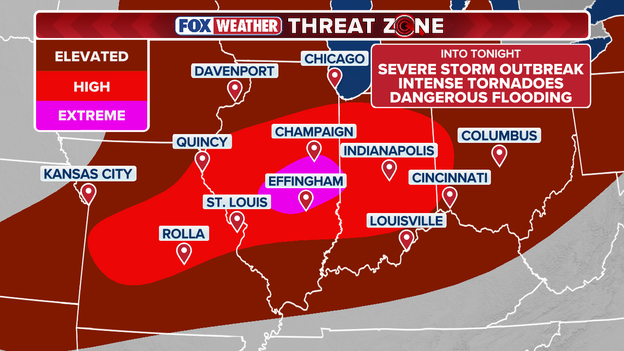 Afternoon update: Highest tornado and severe wind threat shifts into central Illinois