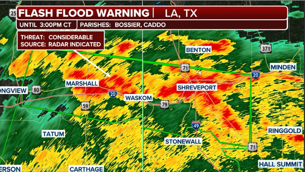 Flash Flood Warning issued for Shreveport, Bossier City, and Marshall
