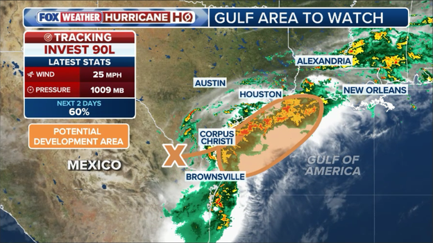 Invest 90L given a 60% chance of developing near Texas and Louisiana coasts