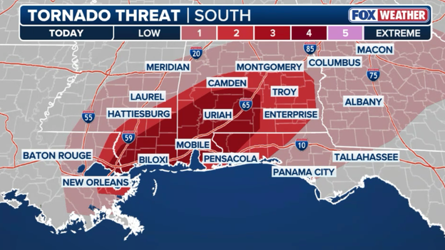 Tornado risk escalates across southern Mississippi and Alabama under Arthur’s feeder bands