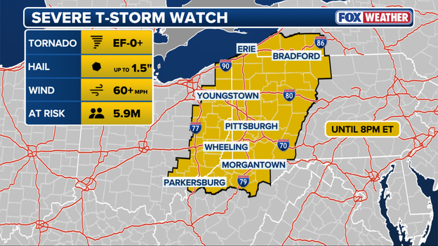 Severe Thunderstorm Watch issued for parts of New York, Pennsylvania, Ohio, and West Virginia